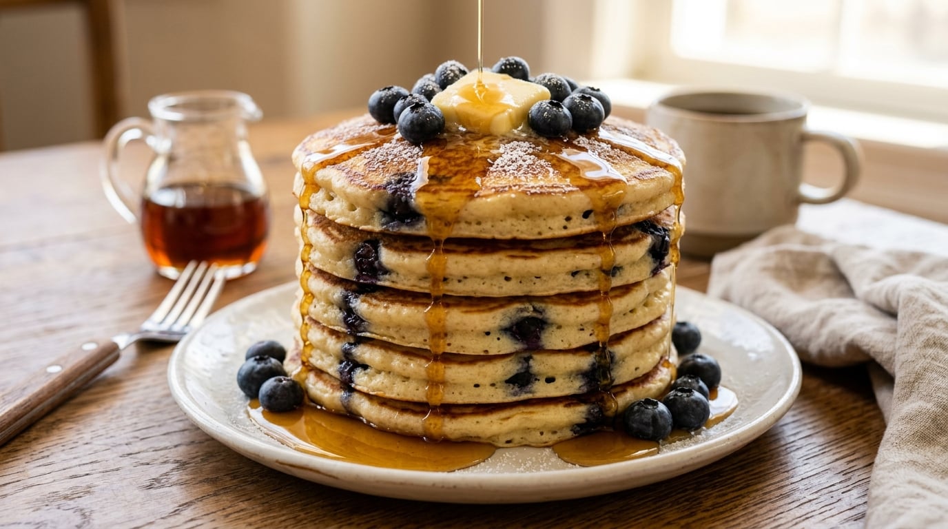 Fluffy Blueberry Oat Pancakes